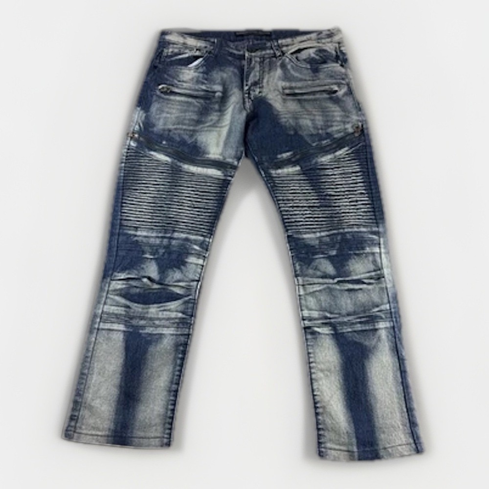 Benjamin Franklin Jeans Mens 32x25 Blue Denim Acid Wash Stretch Zip Pockets READ